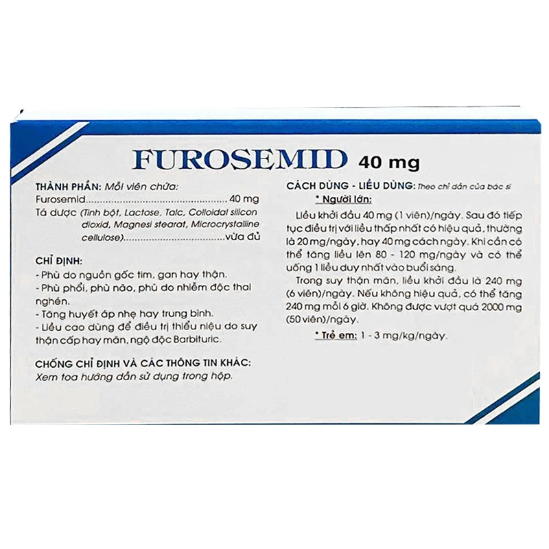 Furosemid 40mg Traphaco điều trị phù, tăng huyết áp nhẹ hay trung bình (2 vỉ x 20 viên) - 2